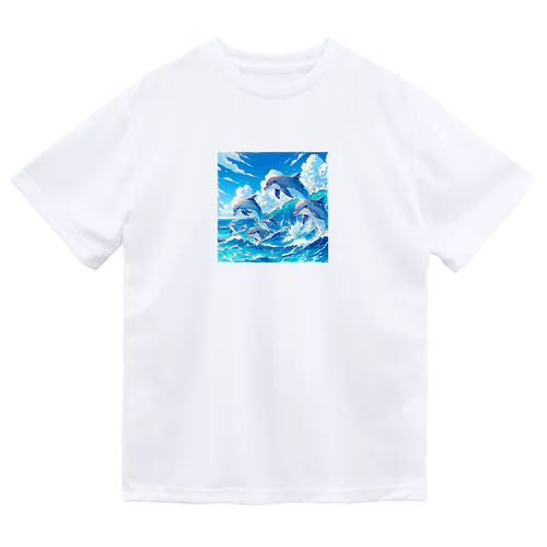 海で遊ぶイルカたちの楽しい風景 Dry T-Shirt