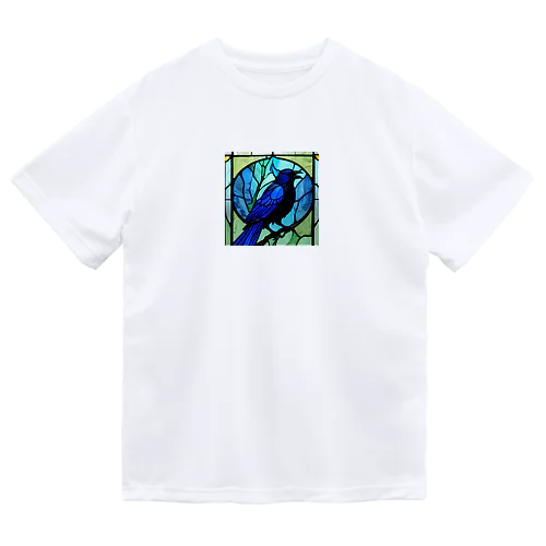 カラス 青 ステンドグラス Dry T-Shirt