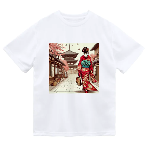 京都を歩く着物美人イラスト Dry T-Shirt