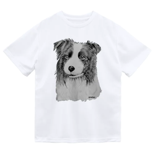 ボーダーコリー　アート犬モノクロ ドライTシャツ