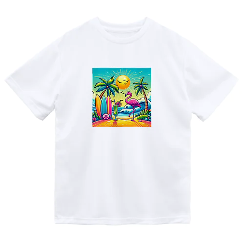 夏とフラミンゴのコラボ ドライTシャツ