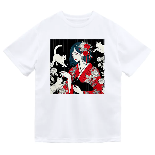 ネコ三昧（黒い空間・浮世絵風） Dry T-Shirt