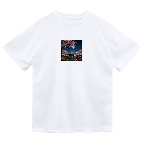 夜桜と月 Dry T-Shirt