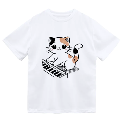 三毛猫とピアノ 01 ドライTシャツ