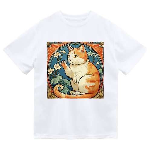 金運招く猫ミュシャ風 ドライTシャツ