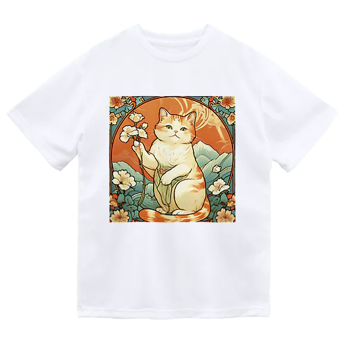 幸運を招いてない猫。花を持ってるだけよね ドライTシャツ