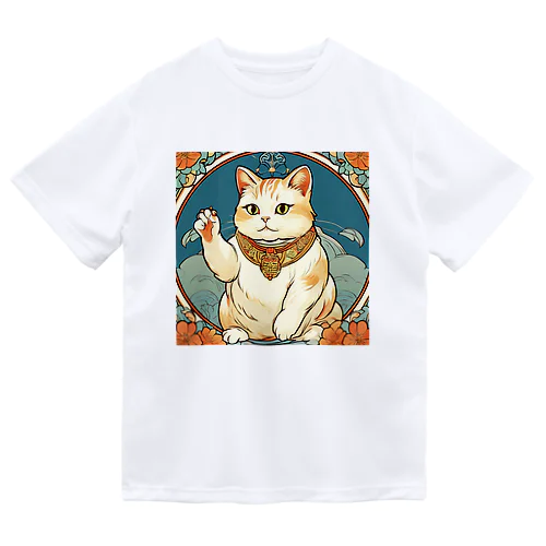 夜のミュシャ風招き猫 ドライTシャツ