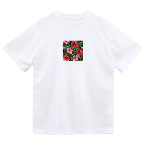 赤色の花ハイビスカス ドライTシャツ