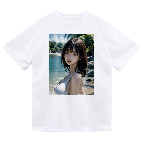 AI美少女　白い砂浜にて ドライTシャツ