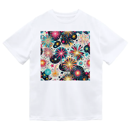 和風柄　花火柄 ドライTシャツ