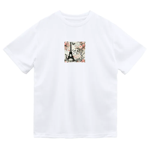 パリ　エッフェル塔　ラブレター　薔薇　蝶々　鳥　綺麗 Dry T-Shirt