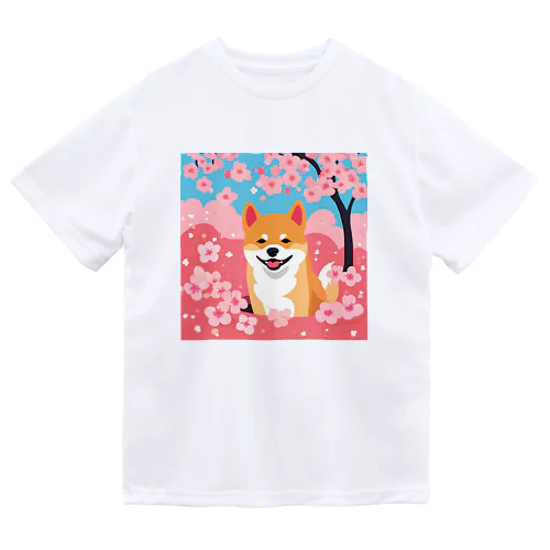 柴犬と桜の花びら ドライTシャツ