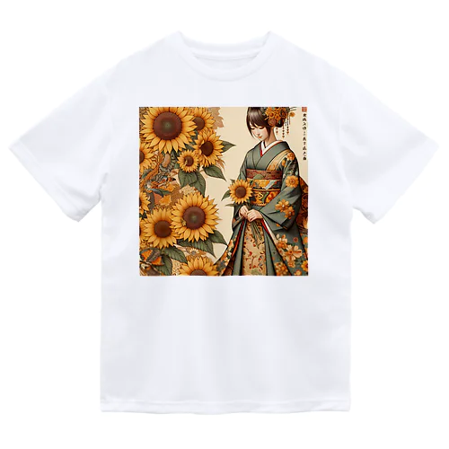 和風柄　ひまわり美人画風 Dry T-Shirt