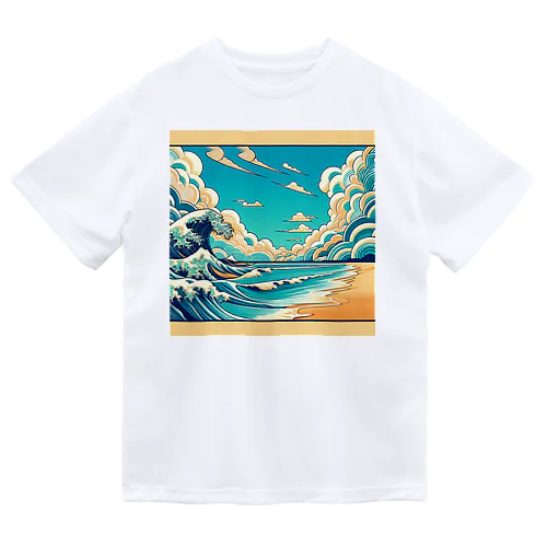 和風柄　浮世絵風　夏の風景画 ドライTシャツ