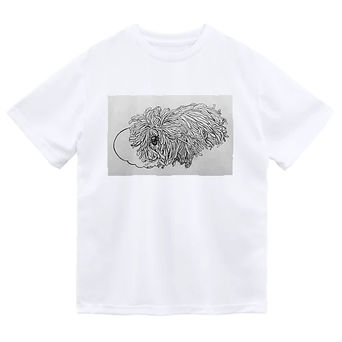 かしこいプーリー犬が転がる。 puli illustration  ドライTシャツ