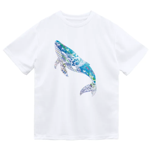 切り絵のクジラ柄 ドライTシャツ