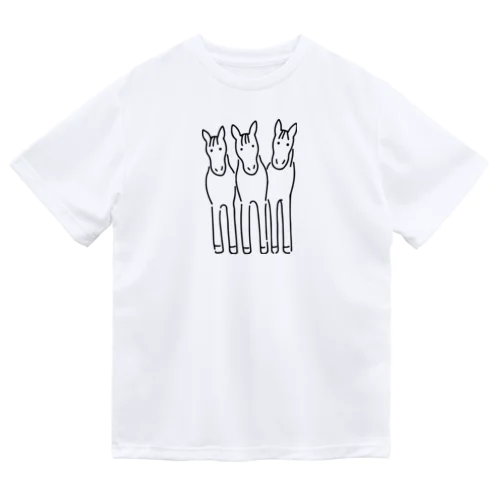 3 foals 馬3頭 背面もあり ブラックライン Dry T-Shirt