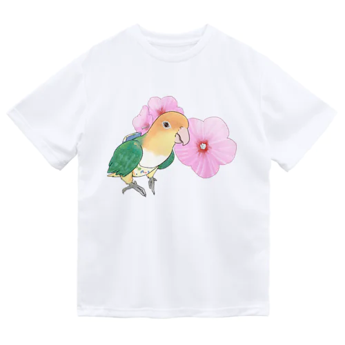 お花とシロハラインコちゃん【まめるりはことり】 ドライTシャツ