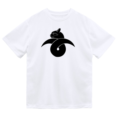 動物家紋。H.T.（結び雁がネコ）黒 Dry T-Shirt