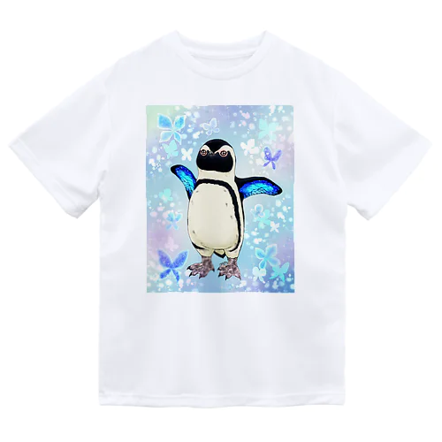 ケープペンギン「ちょうちょ追っかけてたの」(Blue) ドライTシャツ