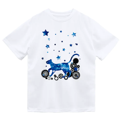 宇宙猫と歯車 ドライTシャツ
