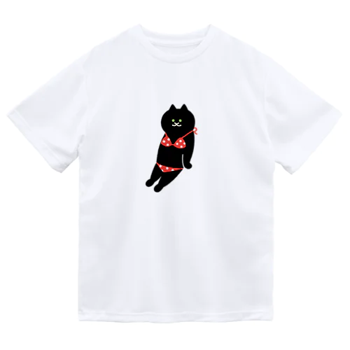 【大】赤いビキニのねこ ドライTシャツ