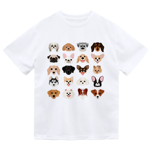 いろいろな犬種のかわいい顔 ドライTシャツ