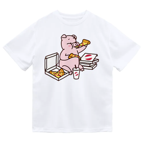 ピザを食べるブタ（カラー） ドライTシャツ