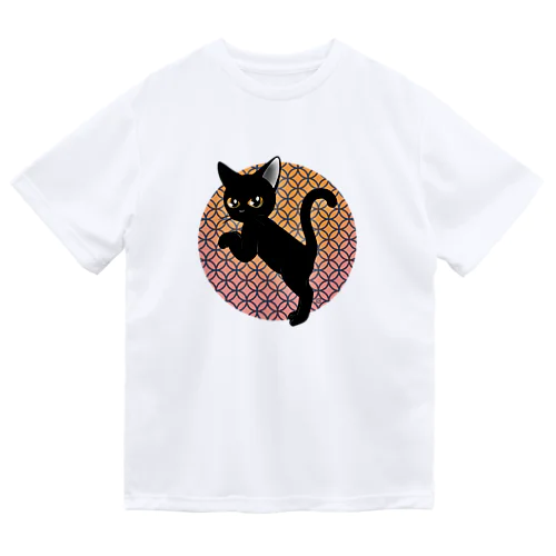 黒猫と七宝文様 ドライTシャツ