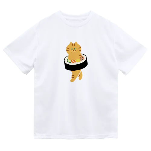 【大】太巻きを自らに巻きつけて運ぶねこ ドライTシャツ