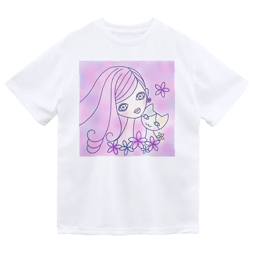 猫と女の子　パステルカラー２ ドライTシャツ