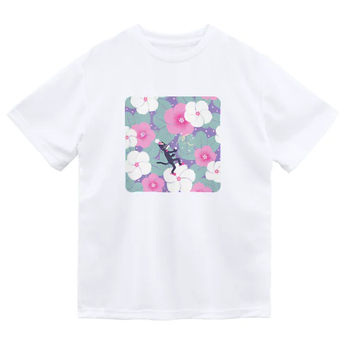 ニチニチソウスリッパネコ(薄紫) Dry T-Shirt