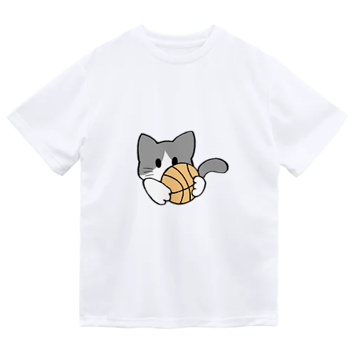 ねこ【灰/白】 ドライTシャツ