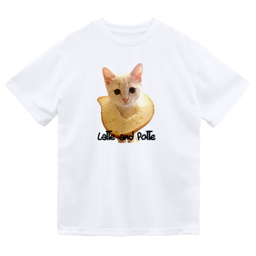 【ドライTシャツ】ポテ子とねこねこ食パンぽかん顔【黒文字】 ドライTシャツ