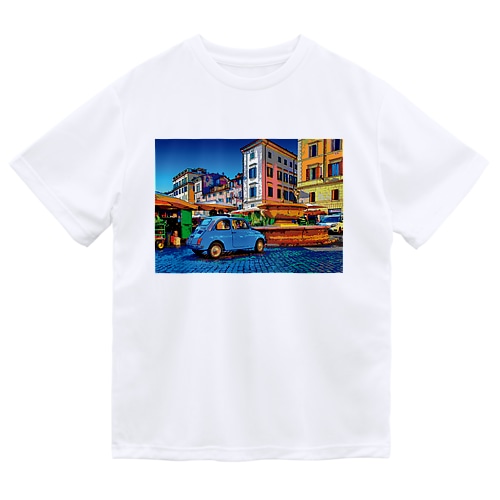 イタリア ローマの市場とFIAT500（チンクエチェント） Dry T-Shirt