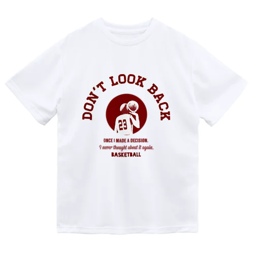 「DON'T LOOK BACK」カレッジロゴ赤系 ドライTシャツ