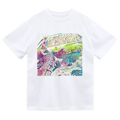 トカゲ大集合☆  ピンク✕グリーン ドライTシャツ