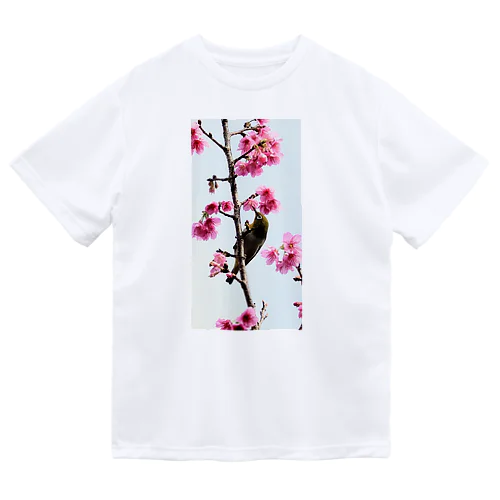 メジロと桜 ドライTシャツ