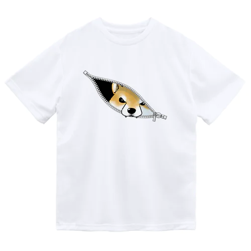 ジッパーからのぞく柴犬（赤柴） ドライTシャツ