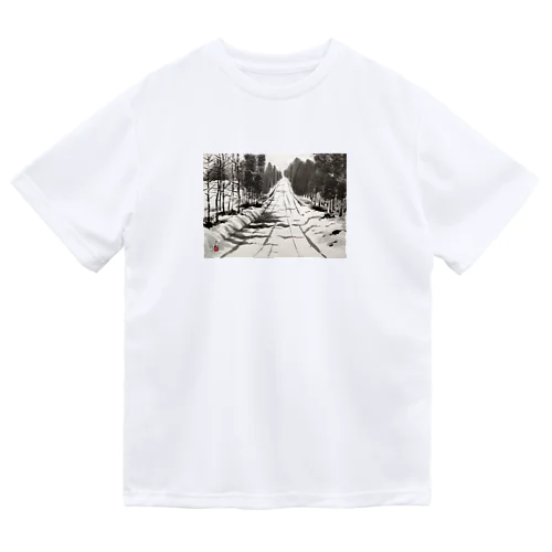 墨絵　雪道 Dry T-Shirt