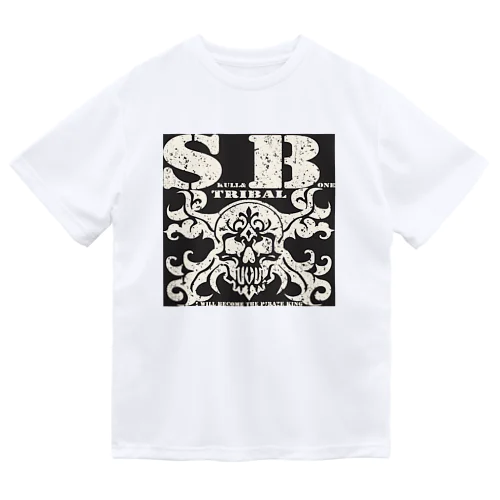 SKULL&BONE TRIBAL GRUNGE WHT ON BLK ドライTシャツ