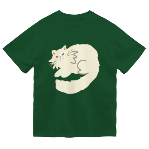 白くてフサフサのネコ ドライTシャツ