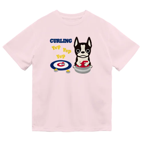 カーリングとボストンテリア ドライTシャツ