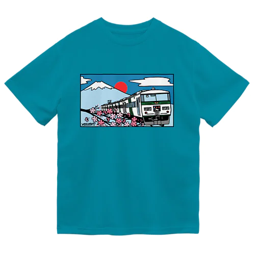 鉄道：「踊り子」18５系と富士山、桜　イラスト Dry T-Shirt