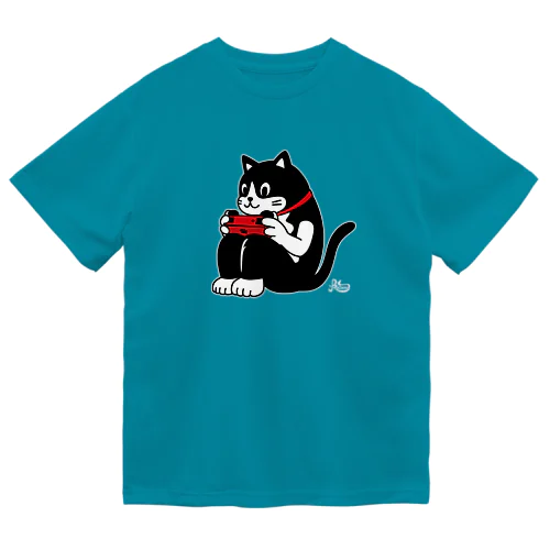 猫背ゲーマー(濃色用・白フチ) ドライTシャツ