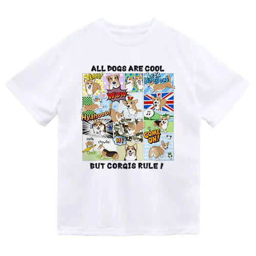 コーギーさんのアメコミ風シャツ 黒字 Dry T-Shirt