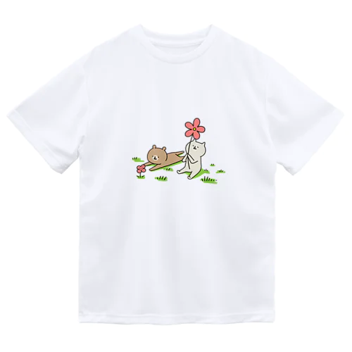 くまさんねこさんと花 Dry T-Shirt
