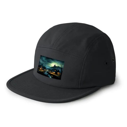 夜に輝く美しい村の光景 5 Panel Cap