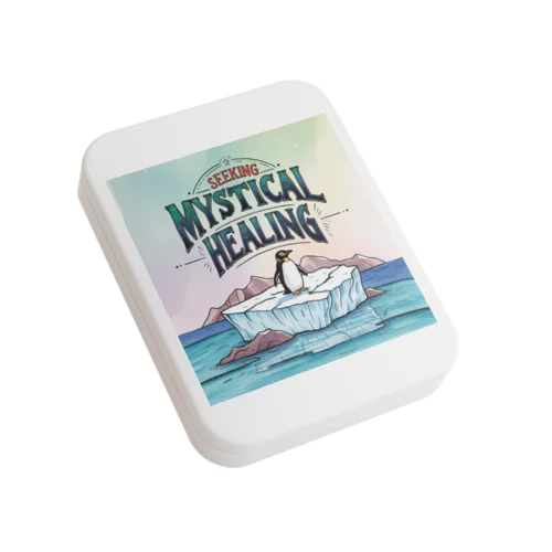 「手描きのペンギンと氷山の風景」 Flat Tin Case