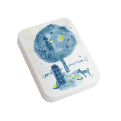 青い世界・マヤイラスト「月夜のパン屋」HISA Flat Tin Case